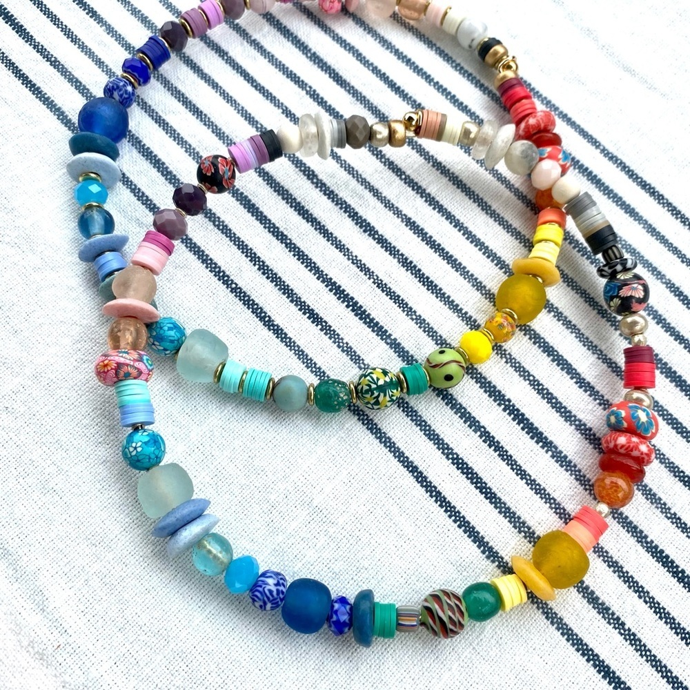 Hand crafted  🌈 pride choker necklace with African glass and pottery bea…